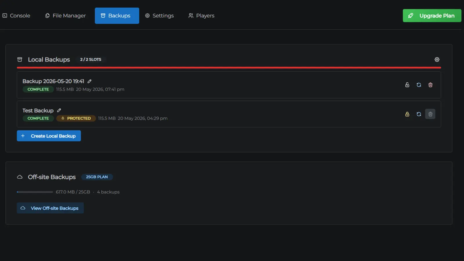 Backups Interface