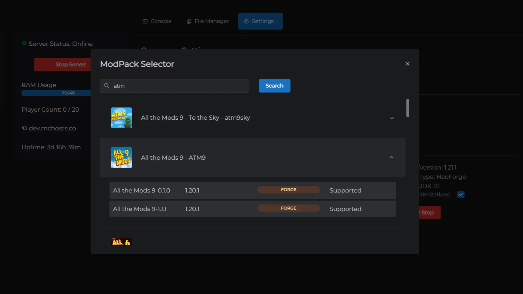 Modpack Browser Interface