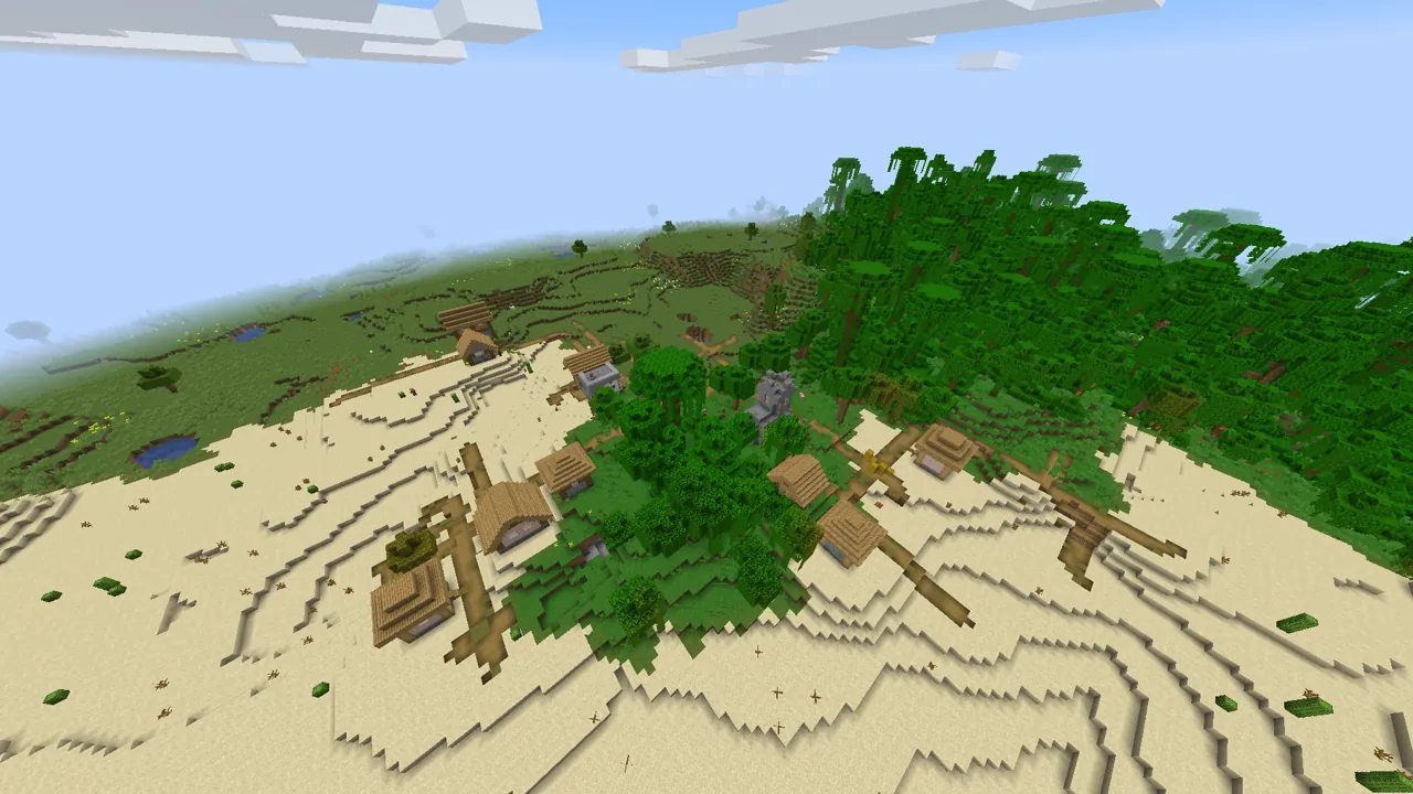 A village on the edge of a Minecraft desert