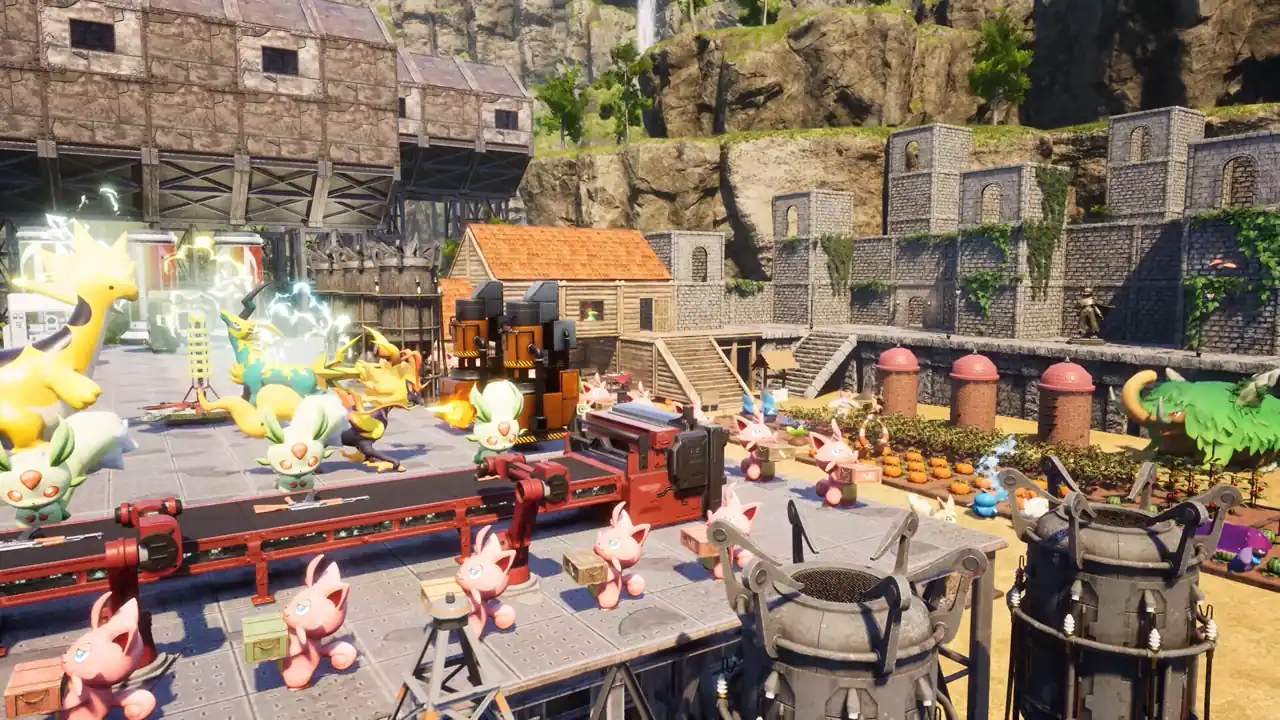 Pals working at a Palworld base