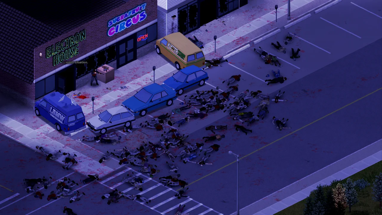 The aftermath of a large horde in Project Zomboid
