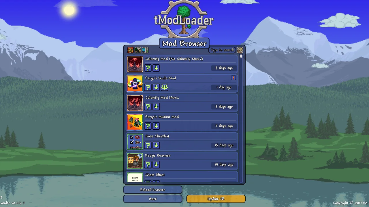 The tModLoader Mod Browser